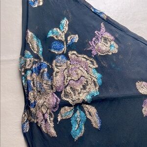 Vintage Black and Blue gold thread Floral Scarf Wrap